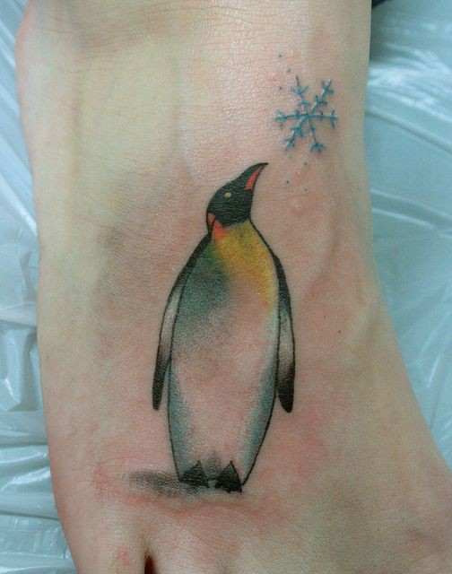 Colorful Penguin Tattoo On Right Foot