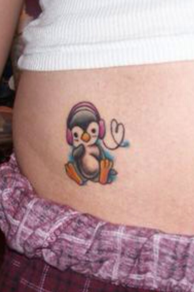 Colorful Simple Penguin Tattoo On Hip