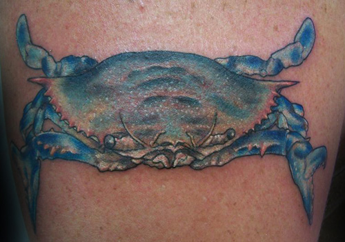 Crab Blue Tattoo On Shoulder