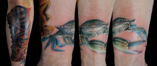 Crab Tattoo On Arm Sleeve