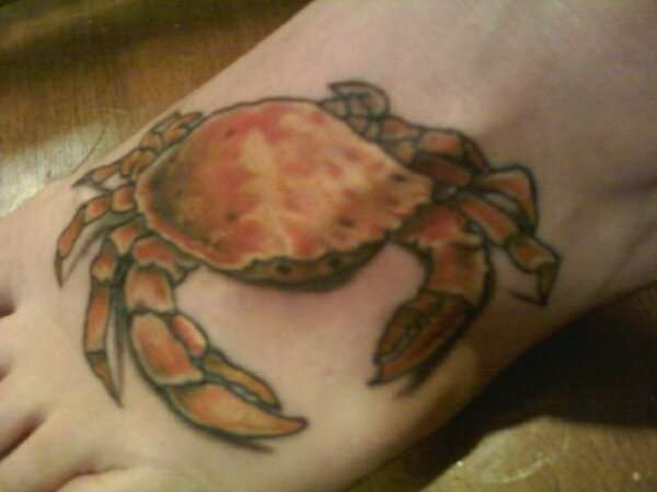 Crab Tattoo On Left Foot