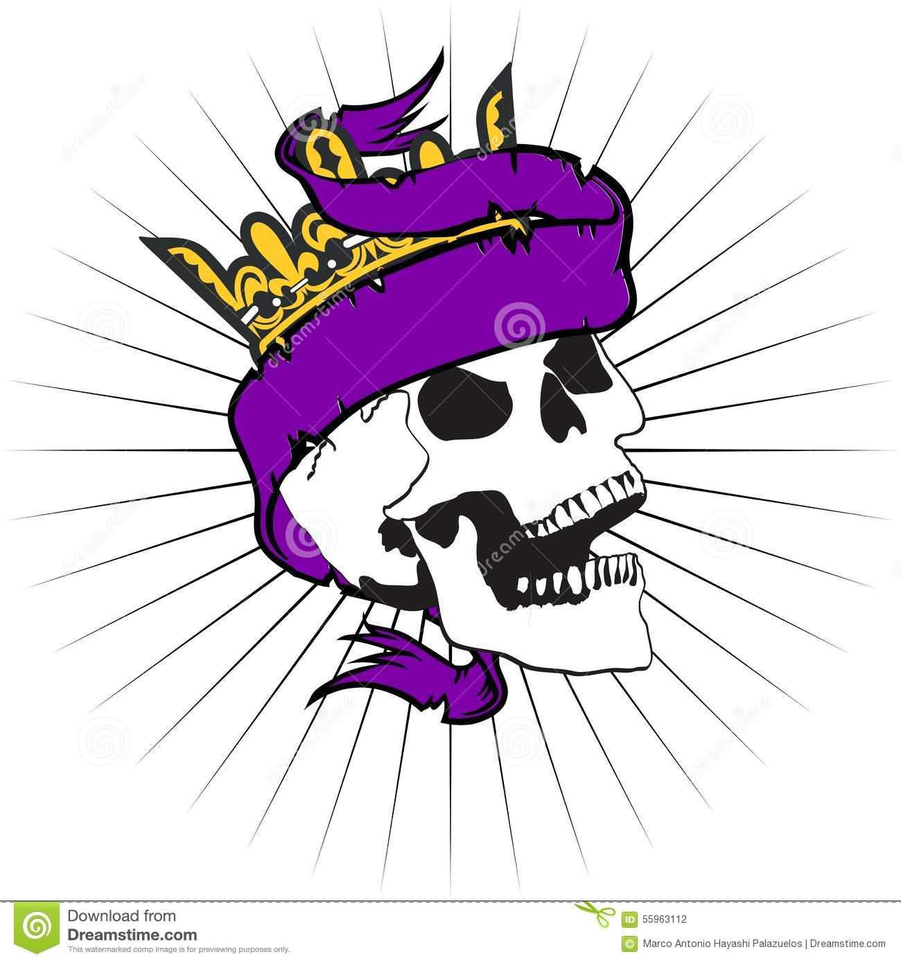 Crown On Skull Head With Ribbon Tattoo Stencil