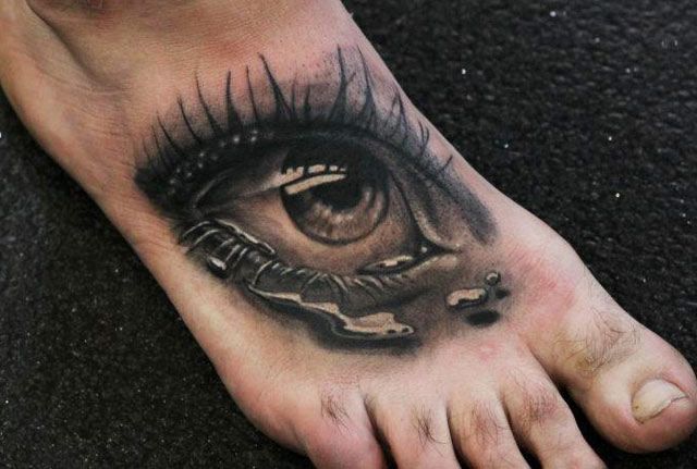 Crying Eye Tattoo On Foot