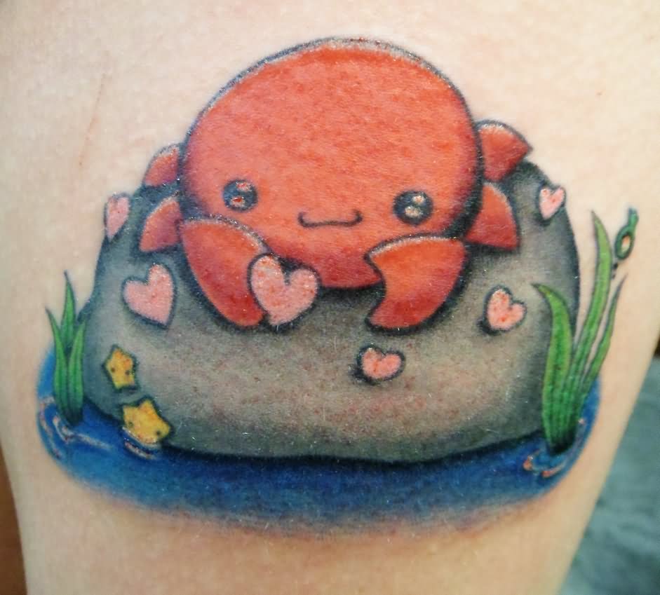 Cute Red Crab Tattoo On Shoulder