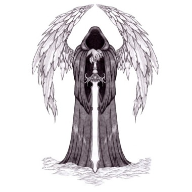 Death Grim Reaper With Wings And Sword Tattoo Design