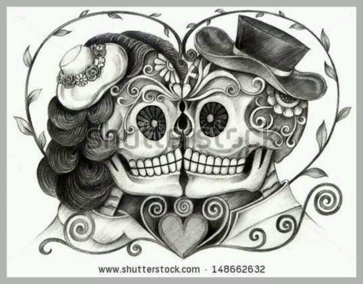 Dia De Los Muertos Couple Skull Tattoo Design