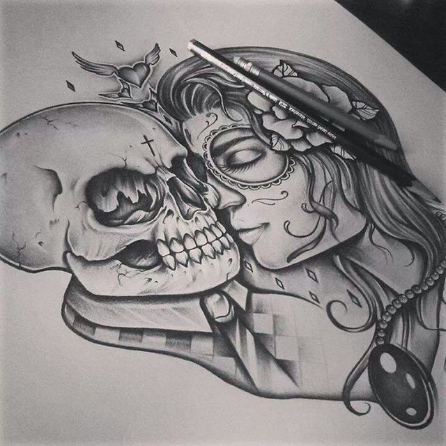 Dia De Los Muertos Couple Tattoo Design