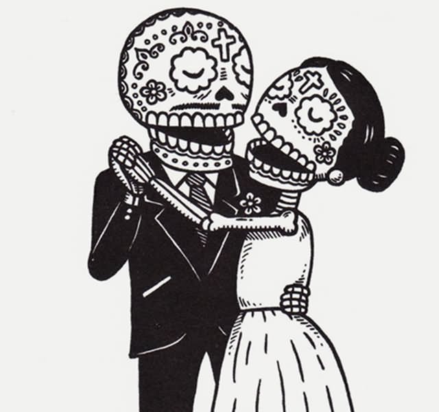 Dia De Los Muertos Couple Tattoo Stencil