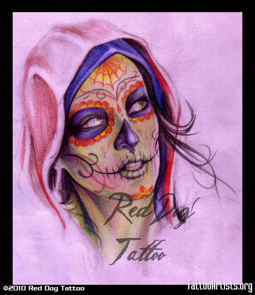 Dia De Los Muertos Girl Face Tattoo Design By Red Dog