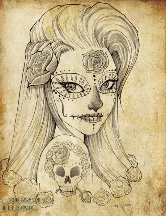 Dia De Los Muertos Girl Face Tattoo Design By Shidonii