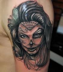 Dia De Los Muertos Girl Face Tattoo Design For Shoulder