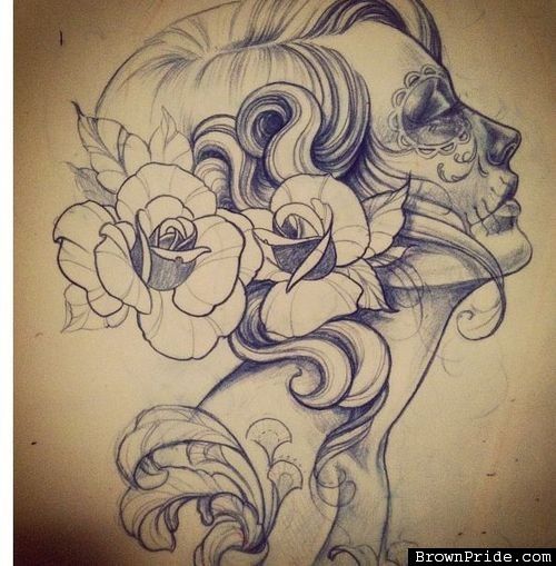 Dia De Los Muertos Pin Up Girl Face Tattoo Design