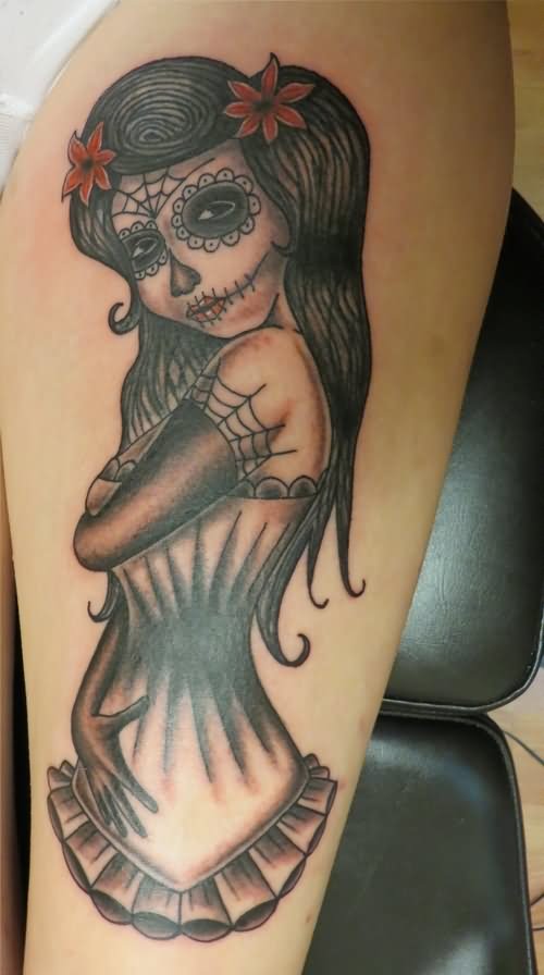 Dia De Los Muertos Pin Up Girl Tattoo Design