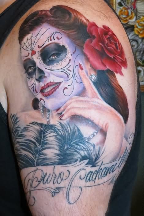 Dia De Los Muertos Pin Up Girl Tattoo On Shoulder