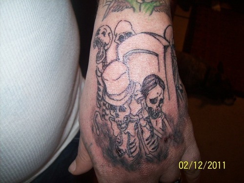 Dia De Los Muertos Skeleton Couple Tattoo On Hand