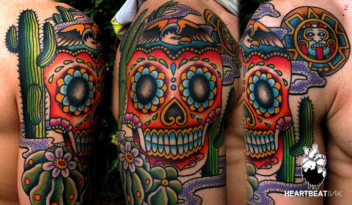 Dia De Los Muertos Skull Tattoo Design For Shoulder