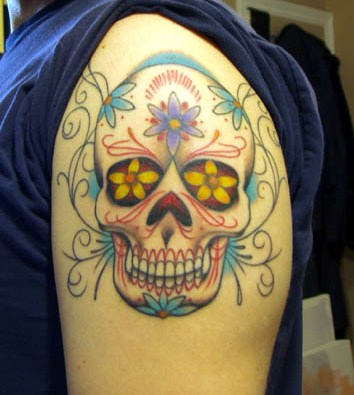 Dia De Los Muertos Skull Tattoo On Shoulder