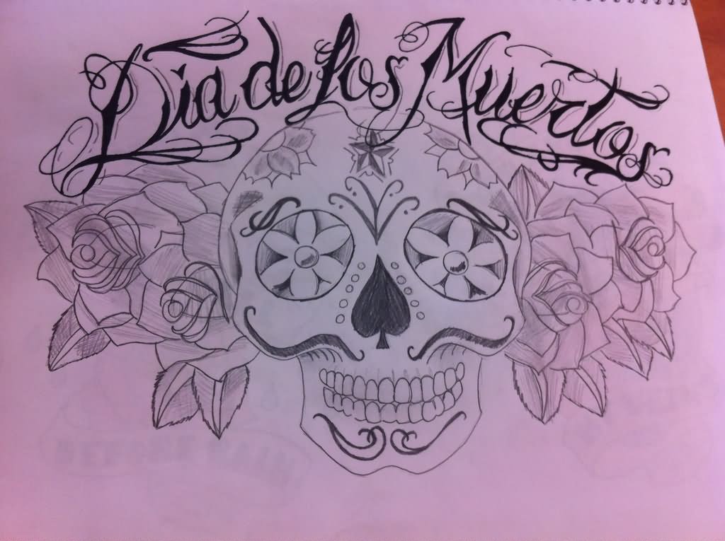 Dia De Los Muertos - Skull With Flowers Tattoo Design