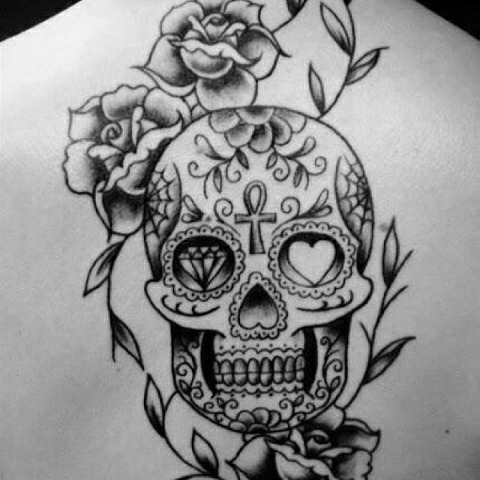 Dia De Los Muertos Skull With Flowers Tattoo Design
