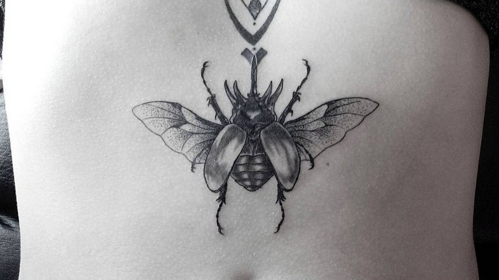 Dotwork Insect Tattoo Design For Stomach