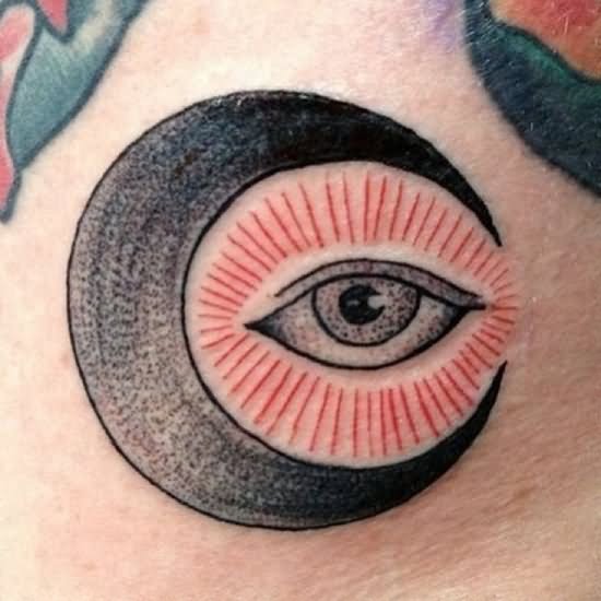 Dotwork Work Half Moon With Eye Tattoo Design