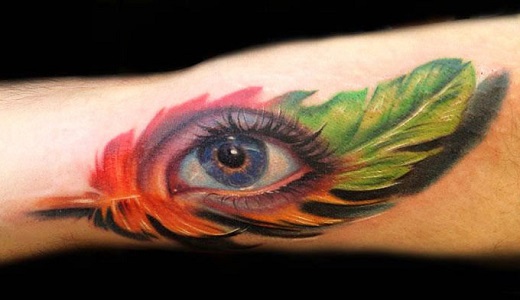 Eye In Feather Tattoo Design For Half Sleeve