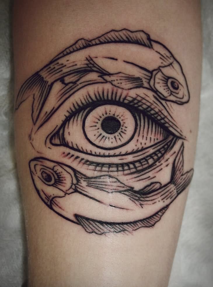Eye With Two Fishes Tattoo Design For Forearm