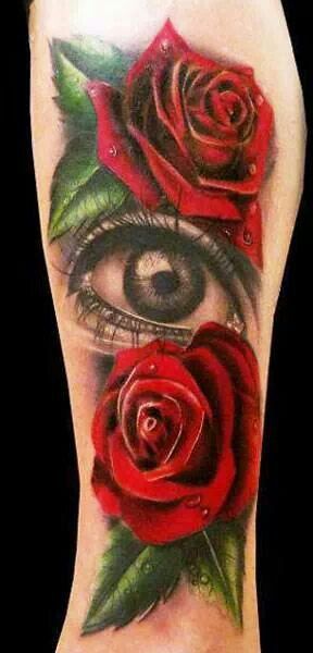 Eye With Two Roses Tattoo Design For Forearm By Silvano Fiato