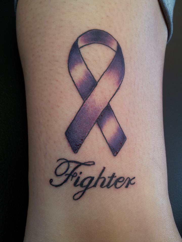Fighter - Purple Cancer Ribbon Tattoo Design
