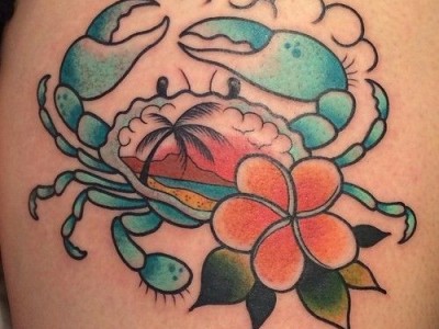 Flower And Crab Tattoo