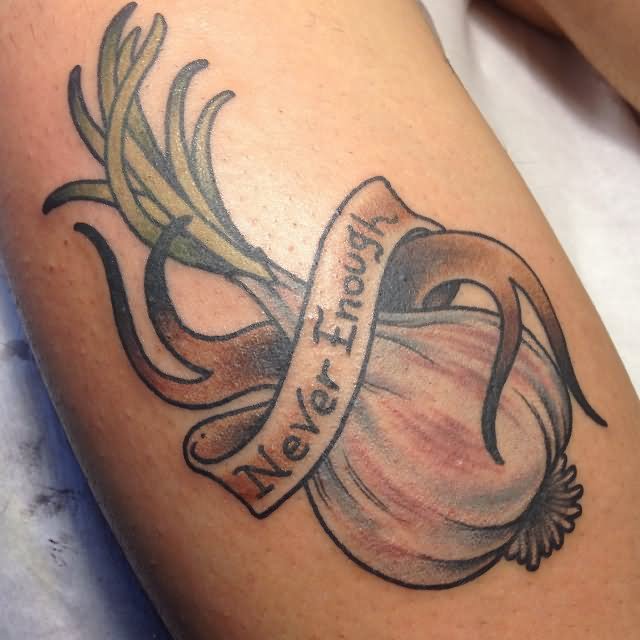 Garlic With Banner Tattoo Design