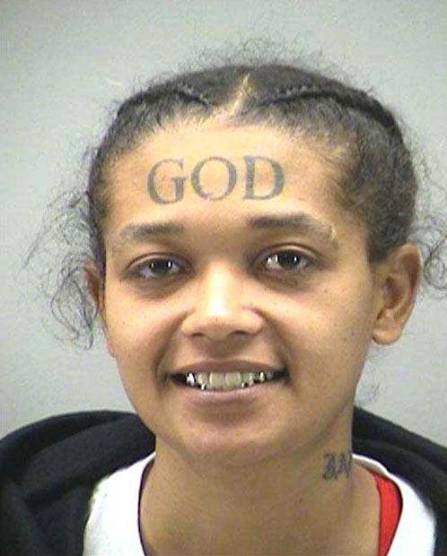 God Tattoo On Girl Forehead