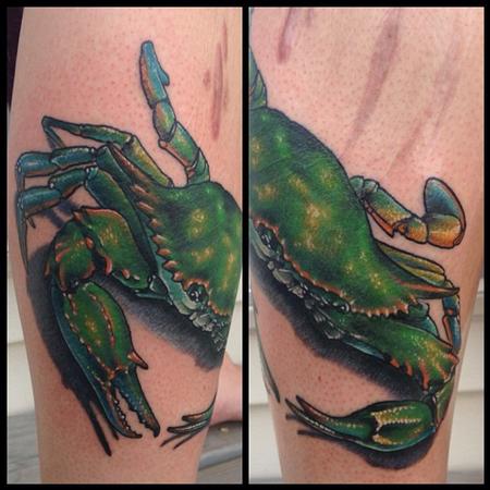 Green Ink Crab Tattoo