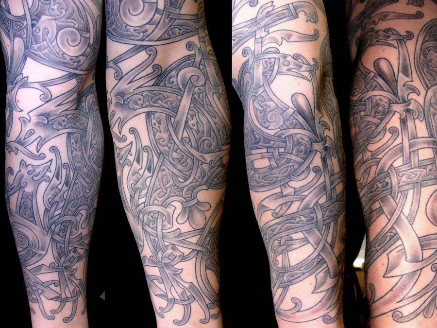 Grey Celtic Viking Tattoo On Arm Sleeve by Darksun Tattoo
