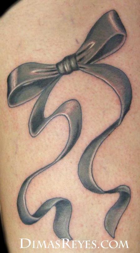 Grey Ink 3D Ribbon Bow Tattoo Design