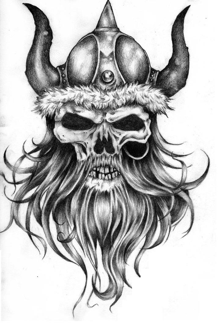 Grey Viking Skull Tattoo Design