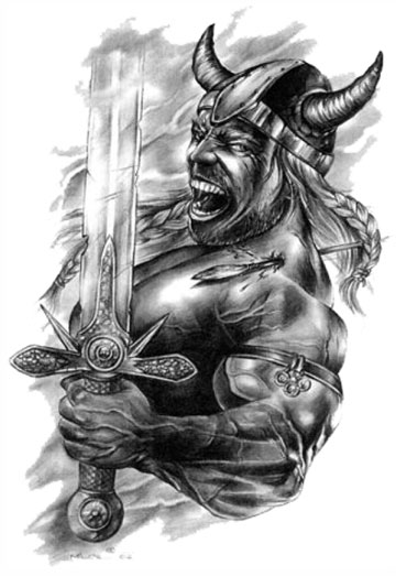 Grey Viking With Dagger Tattoo Design
