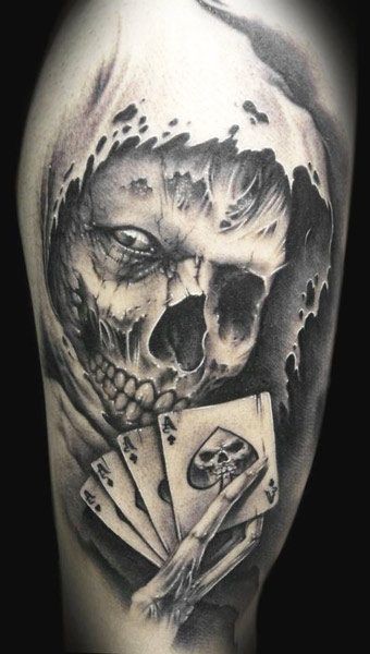 Grim Reaper Death With Playing Cards Tattoo Design For Half Sleeve