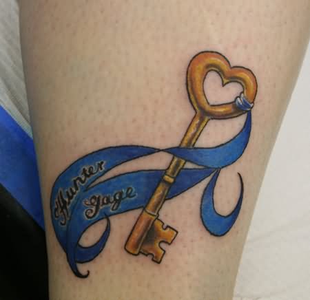 Heart Key With Ribbon  Tattoo Design For Arm
