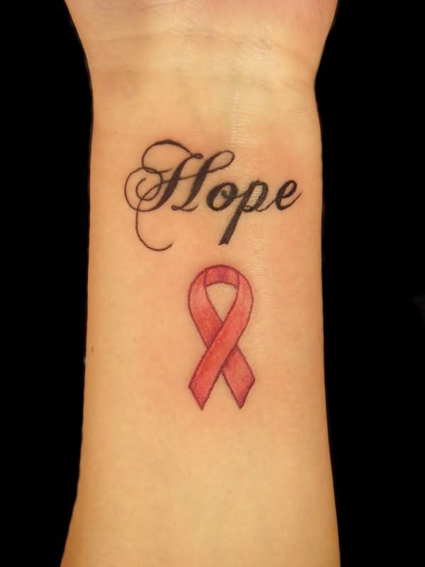 Hope - Cancer Ribbon Tattoo Design For Wrist