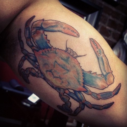 Inner Bicep Crab Tattoo For Men
