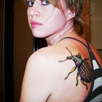 Insect Tattoo On Girl Left Back Shoulder