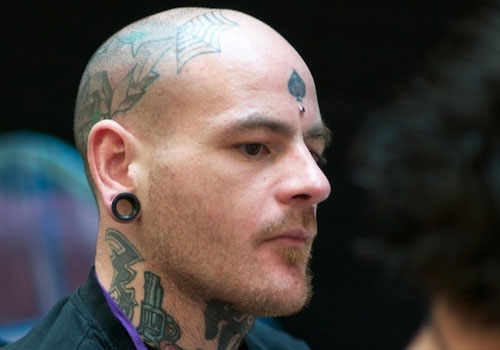 Leaf Tattoo On Man Forehead