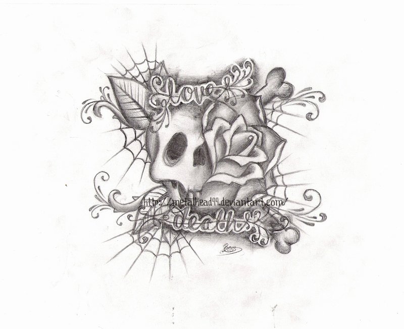 Love Death – Skull With Rose Tattoo Design By Metalhead99