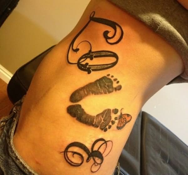 Love - Footprints Tattoo On Side Rib