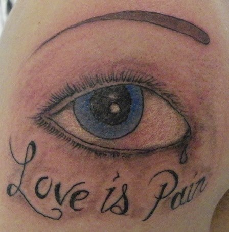 Love Is Pain - Eye Tattoo Design For Shoulder