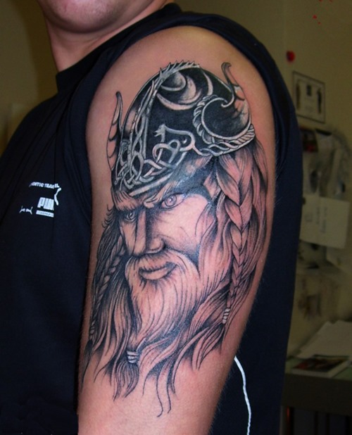 Man Left Sleeve Viking Tattoo