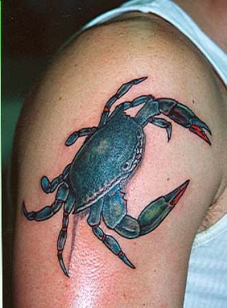 Man Right Shoulder Crab Tattoo