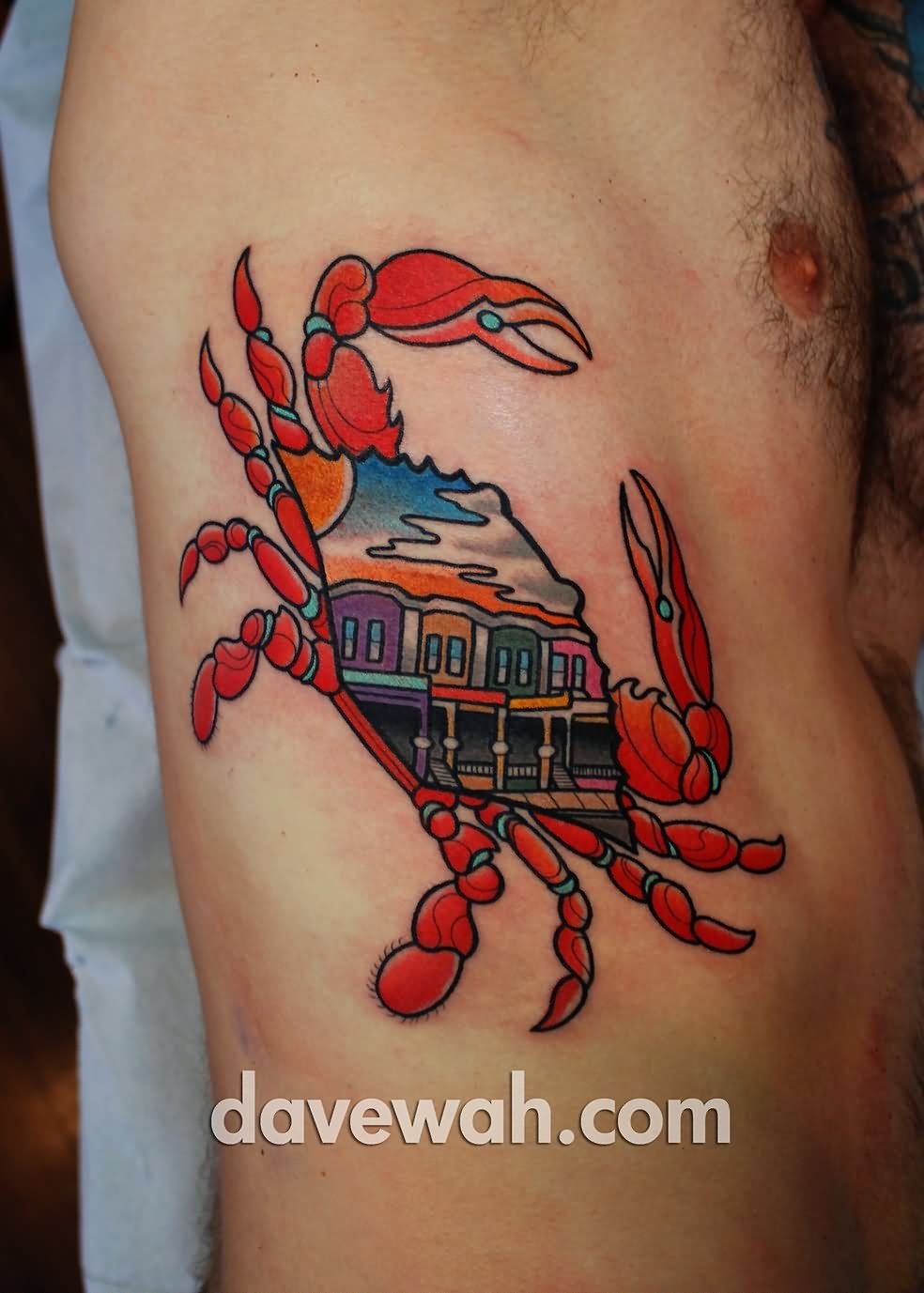 Man Side Rib Crab Tattoo