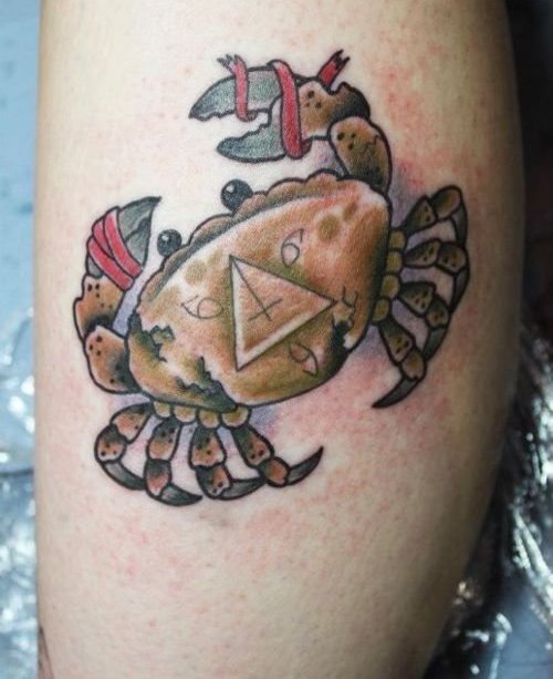 Math Number In Crab Tattoo On Leg